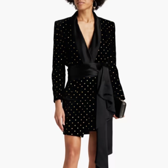 Alexandre Vauthier black and gold velvet wrap mini dress US4/6